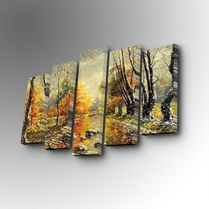 5PUC-131 Multicolor Decorative Canvas Painting (5 Pieces)