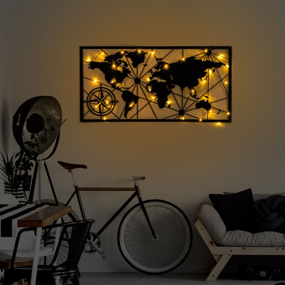 Decorative metal wall accessory World Map Led 452, colour: black slika 3