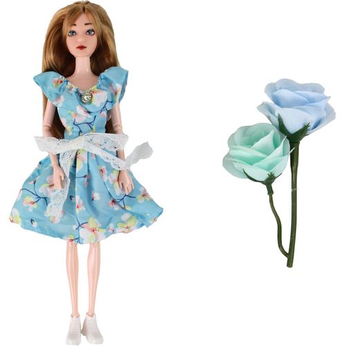 Lutka Emily u cvjetnoj plavoj haljini s ružama slika 2