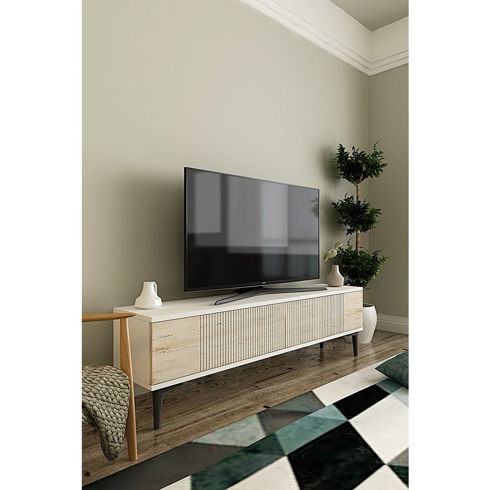 TV Stalak Corsa 120 - Bijela i Travertin slika 2