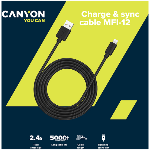 CANYON MFI C48 Lightning USB Kabel za Apple, 2M, Bijeli slika 3