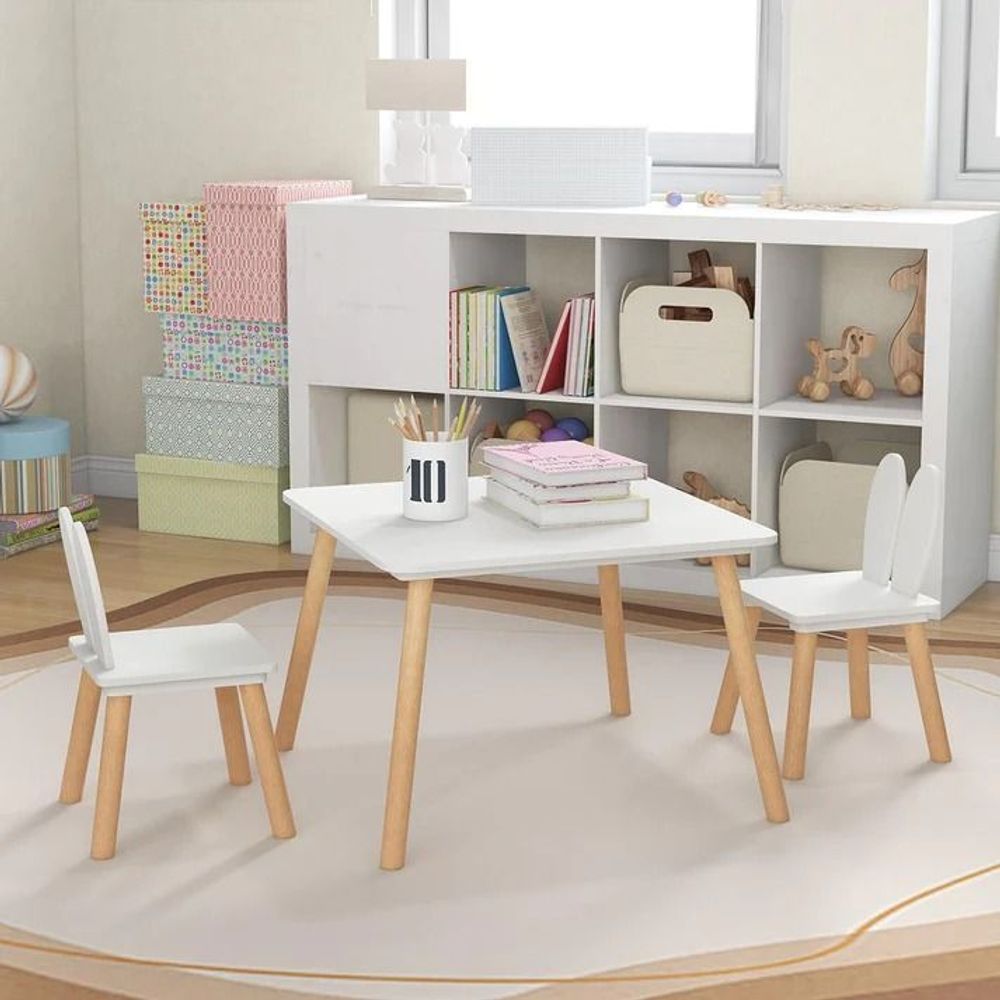 Kinder Home Drveni dječiji sto sa dvije stolice Bunny, Bijeli slika 13