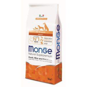 Monge Natural Superpremium Dog All Breeds Adult Monoprotein Duck With Rice And Potatoes 12 kg