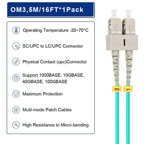 FO LC/UPC - SC/UPC MM 5M OM3 DX LSZH Aqua 2.0mm slika 1