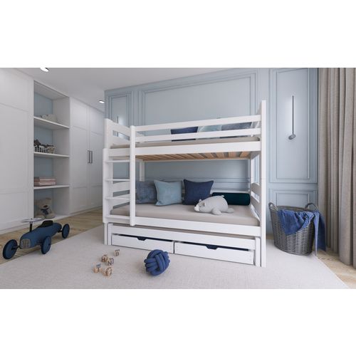 Drveni dječji krevet na kat Cezar s tri kreveta i ladicom - bijeli - 190/200*90 cm slika 1