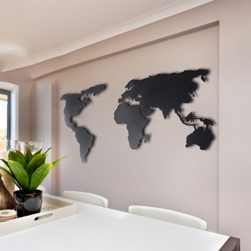 Wallity World Map Silhouette XL - Black Black Decorative Metal Wall Accessory slika 8