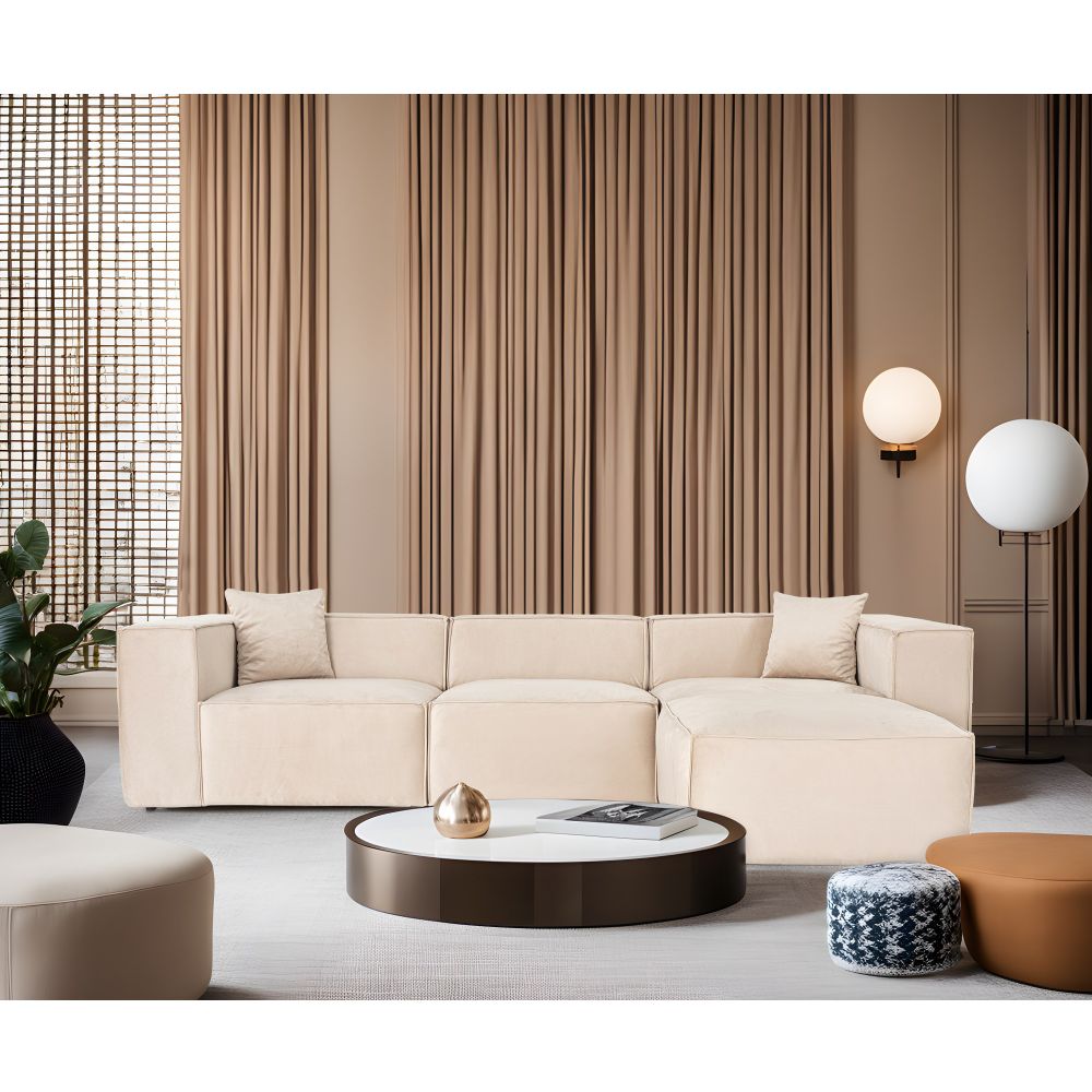 Ugaona Sofa 'Lora' (L1-O1-1R-POUFFE) - Krema Boja slika 2