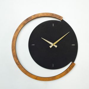 Wallity Sat metalni zidni dekorativni, Moon Time Wooden Metal Wall Clock - APS117