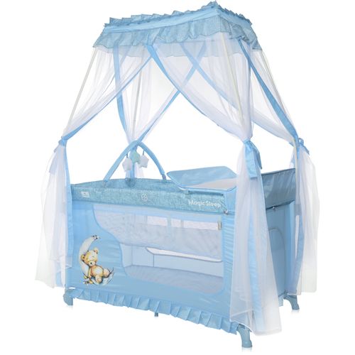 LORELLI MAGIC SLEEP Putni krevetić na 2 razine + prematalica + baldahin + luk s igračkama Blue Moon Sleeping Bear (0mj+) slika 2