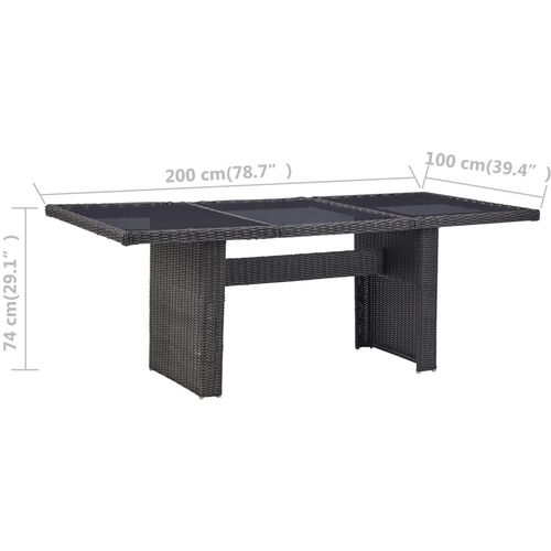 Vrtni blagovaonski stol crni 200x100x74 cm staklo i poliratan slika 13