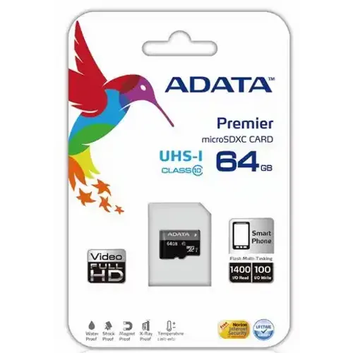 Micro SD Card 64GB AData + SD adapter AUSDH64GUICL10-RA1/ class 10 slika 2