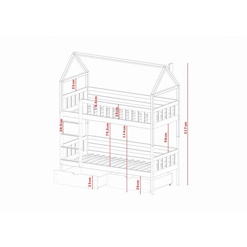Drveni dječji krevet na sprat Gaja sa ladicom - 190x90cm - Bijeli slika 3