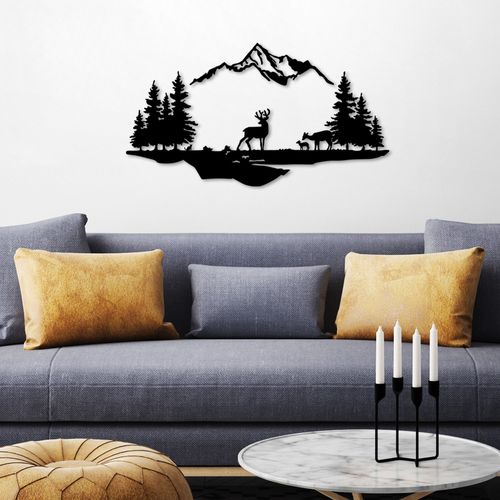 Deer And Landscape - 1 Black Decorative Metal Wall Accessory slika 2