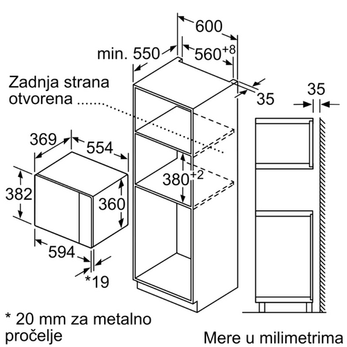 Bosch BFL554MB0 Ugradna mikrotalasna rerna, 25L, Crna slika 4