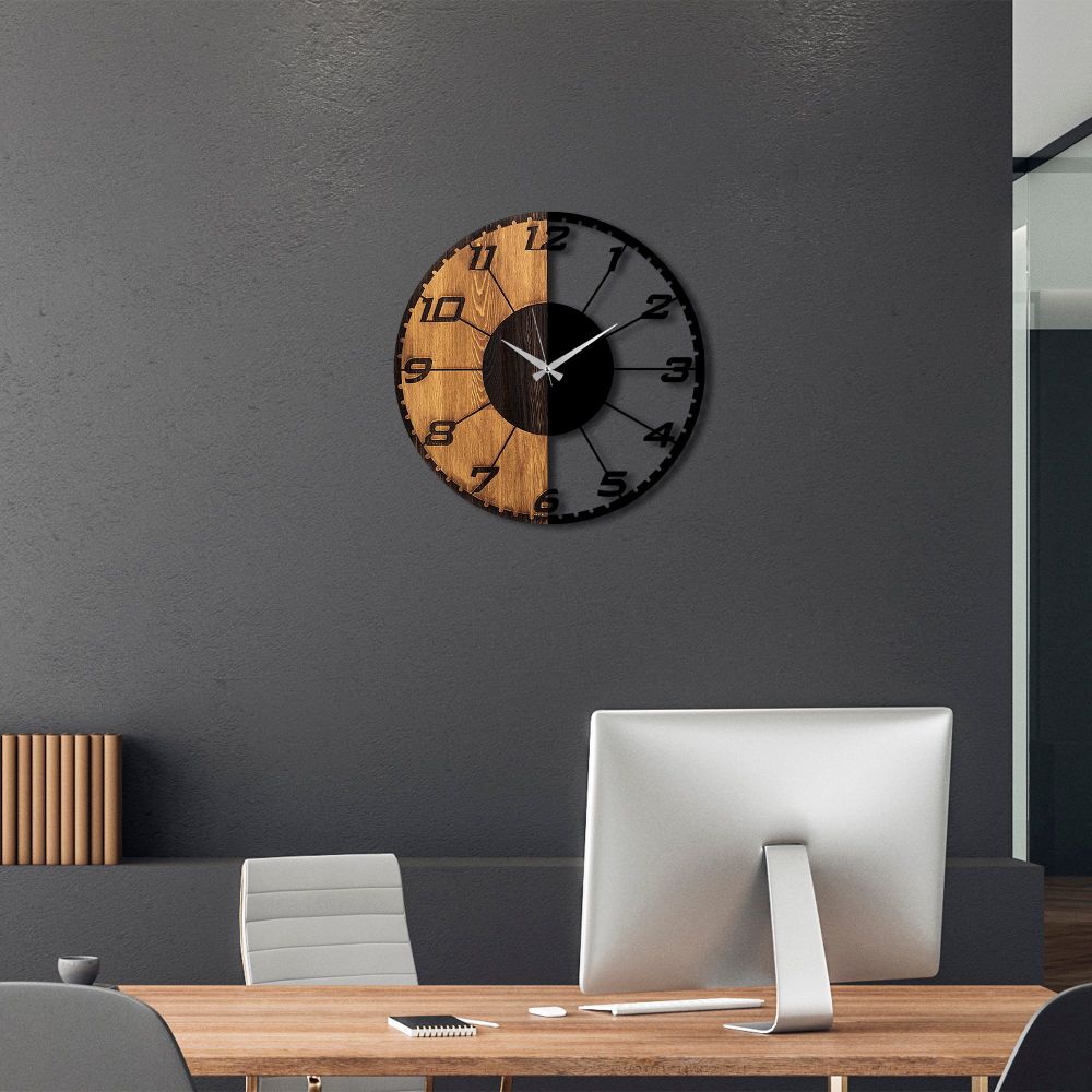 Decorative wooden wall clock Linear, colours: walnut, black slika 4