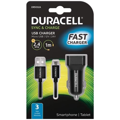 Duracell Autopunjač – Uni 1xUSB + MicroUSB cable 1m - 2.4A - Black slika 1