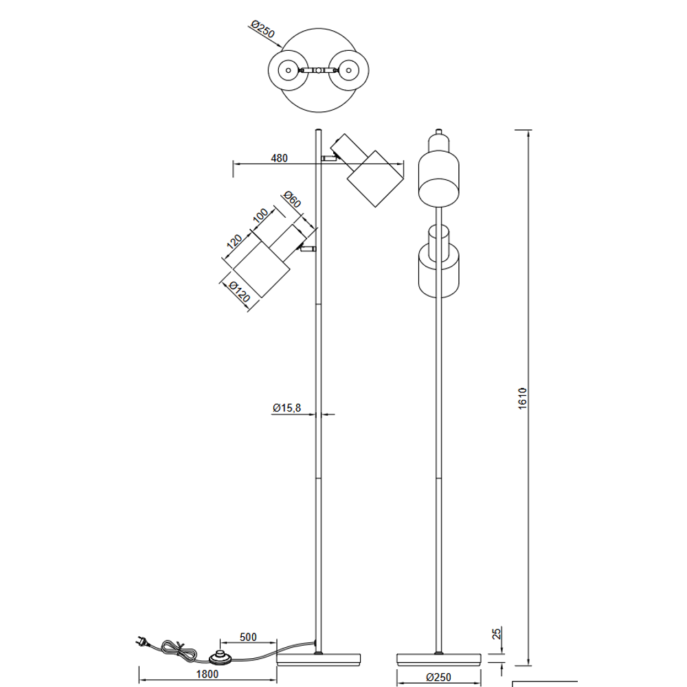 Trio Lightning podna lampa AGUDO, 2 x E27, crna mat slika 4