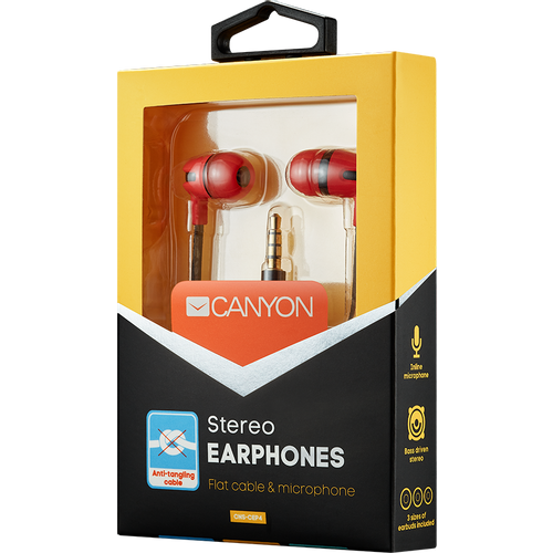 Canyon SEP-4 Stereo earphone with microphone, 1.2m flat cable, Red, 22*12*12mm, 0.013kg slika 2