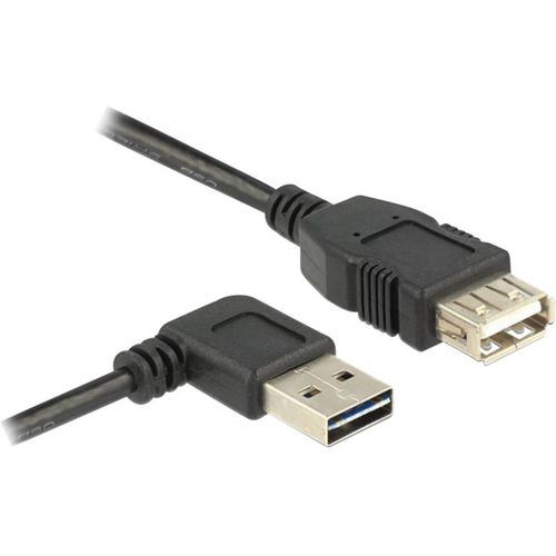 USB 2.0 priključni kabel plosnati pod kutom [1x USB 2.0 utikač A - 1x USB 2.0 ženski utikač A] 2 m crna dvostrani utikač, pozlaćeni utični kontakti, slika 1