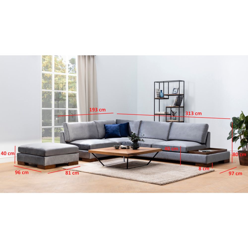 Ugaona Sofa 'Tulip Corner Left' s Pufnom - Tamnosiva slika 5