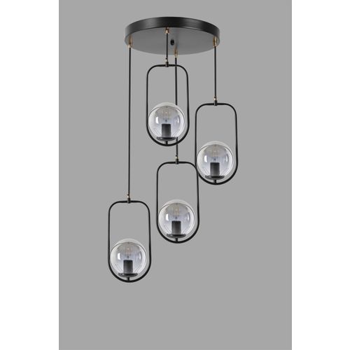 Ahu 4 Lü Tepsili Füme Camlı Siyah Sarkıt Black Chandelier slika 3