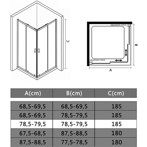 Tuš-kabina sa sigurnosnim staklom 80 x 80 x 185 cm slika 18