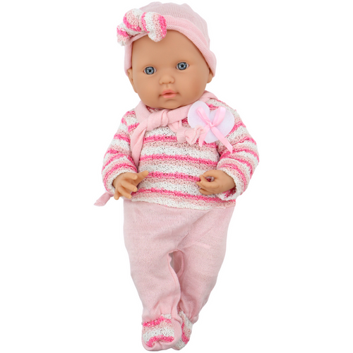 Lutka beba - Prugasti džemper, kapa, šal - Ružičasta boja slika 2
