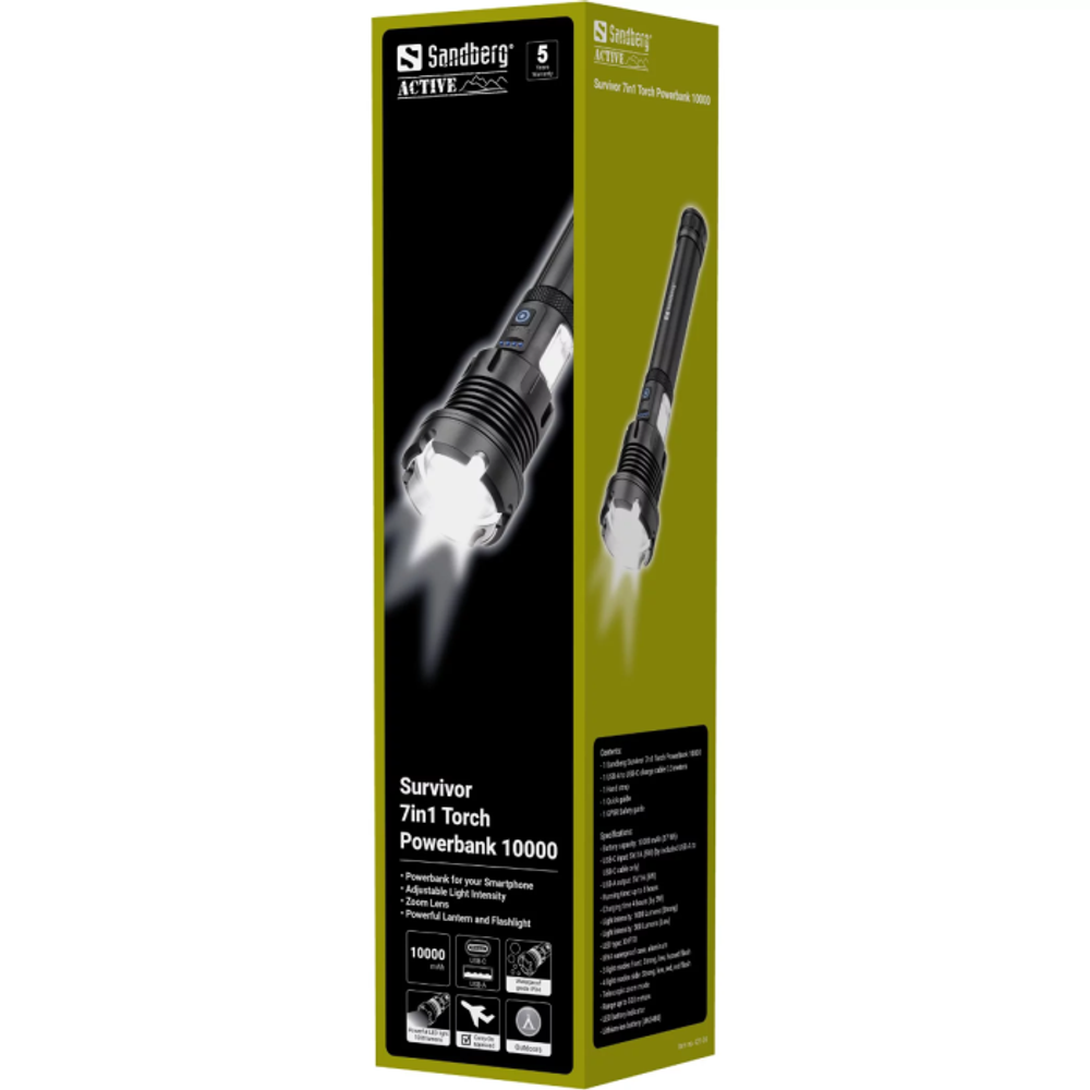 Sandberg Survivor 7-in-1 Torch Powerbank 10000 svjetiljka s prijenosnom baterijom slika 5