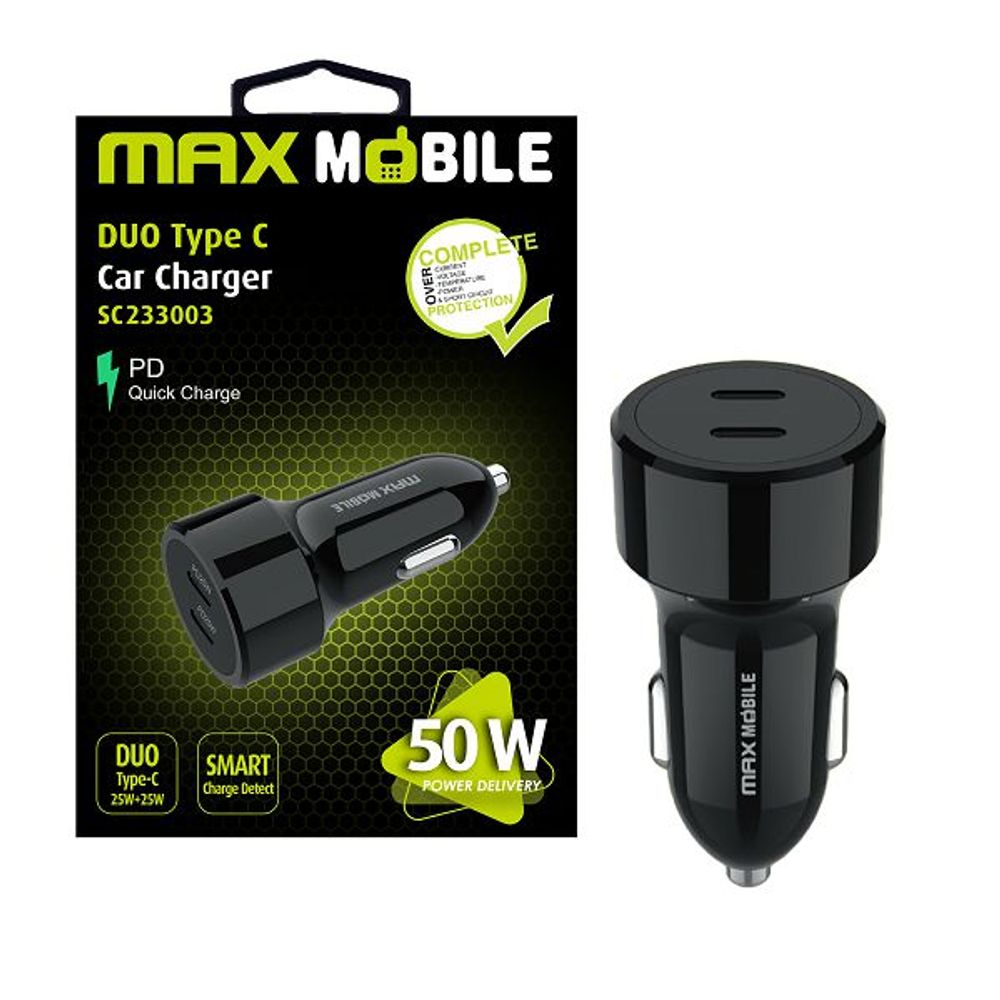 MAXMOBILE AUTO ADAPTER PD QC 3.0 DUO TYPE C SC-233003,50W QUICK CHARGE crni slika 1