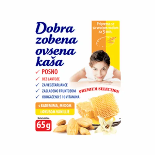 Dobra zobena kaša 65g s bademima,medom i vanilija KRATAK ROK slika 1