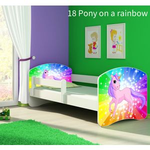 Dječji krevet ACMA s motivom, bočna bijela 140x70 cm 18-pony-on-a-rainbow