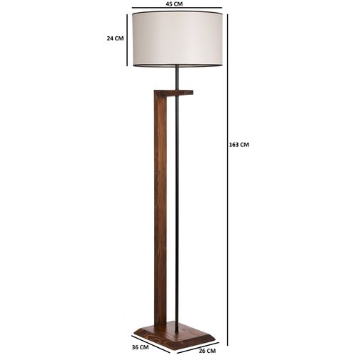 Opviq Podna lampa CEVIZ,  drvo- platno, promjer 45 cm, vivina 163 cm, E27 60 W, Menekşe Ceviz Ahşap Lambader Silindir Finli Krem Abajurlu slika 4