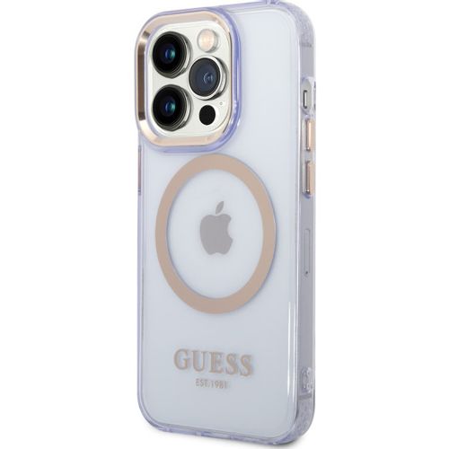 Guess Futrola za iPhone 14 Pro GOLD OUTLINE TRANSLUCENT PURPLE MagSafe slika 4