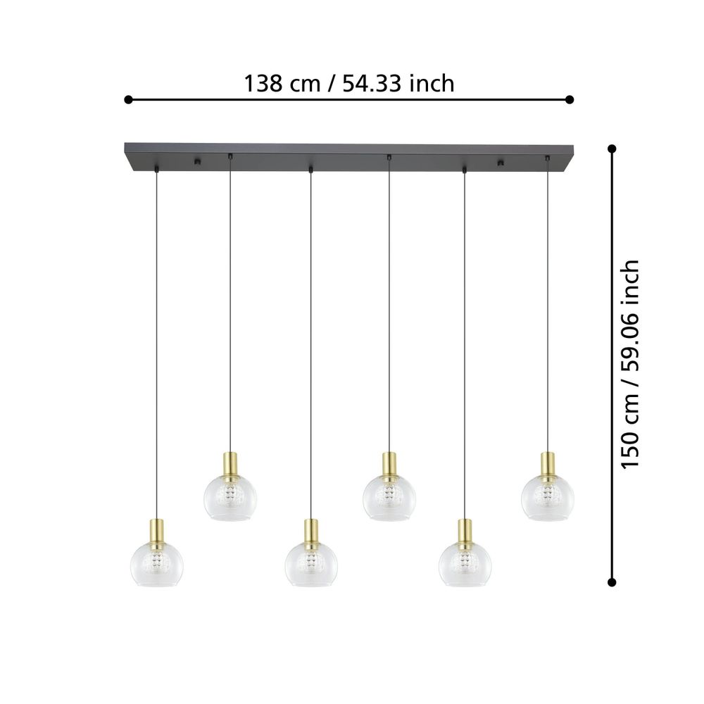 TERQUE LED viseći luster 6x5,4W 3000K 3060 lm – crna / brušeni mesing / prozirno staklo slika 5