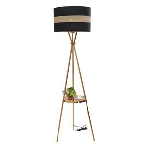 Venedik Sehbalı Gold Lambader Silindir 02 Rattan Abajurlu Gold Floor Lamp