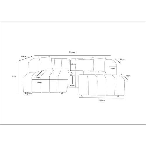 Atelier Del Sofa Kutna garnitura, Beyza Mini Right - Light Grey slika 9