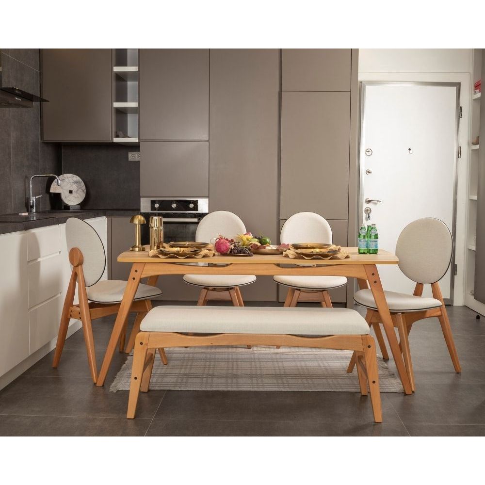 Set Stola i Stolica Touch (4S-1B) v2 - Hrast i Bež (6 Komada) slika 2