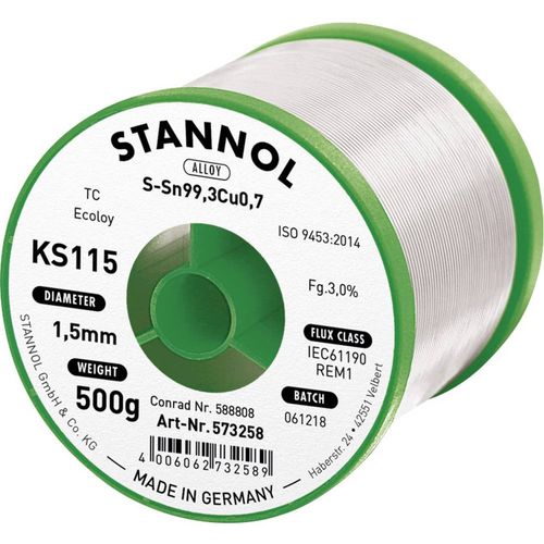 Stannol KS115 lemna žica, bezolovna svitak  Sn99,3Cu0,7 500 g 1.5 mm Tinol, bezolovni kolut Stannol KS115 SN99Cu1 500 g 1.5 mm slika 1