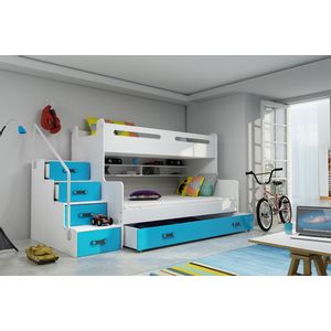 Drveni Dečiji Krevet Na Sprat Max 3 Sa Fiokom  200*120Cm - Plavi