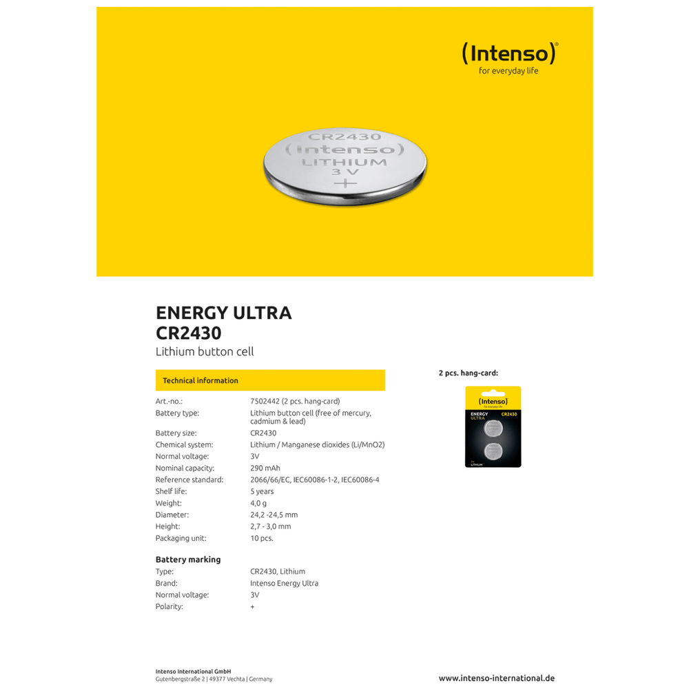 (Intenso) Baterija litijska, CR2430/2, 3 V, dugmasta, blister  2 kom slika 3