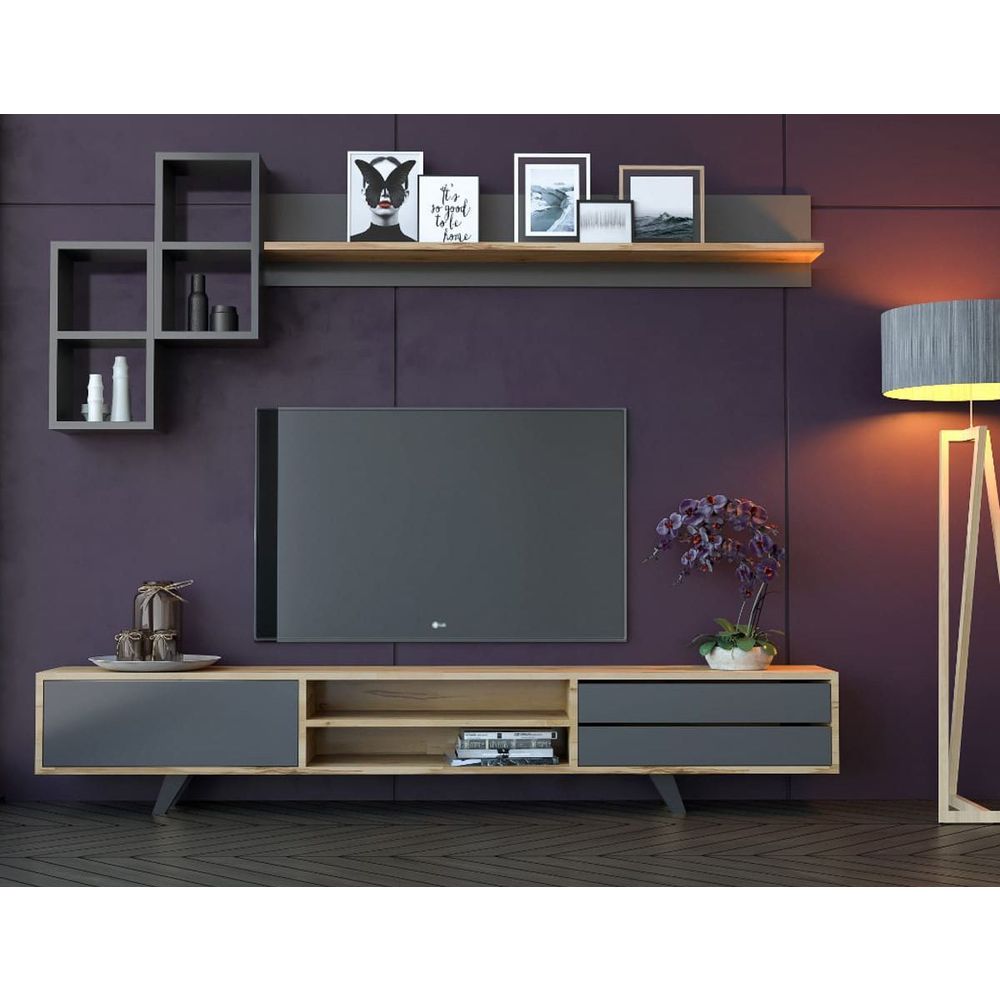 TV komoda "RB-046" u antracit i hrastovoj boji slika 2