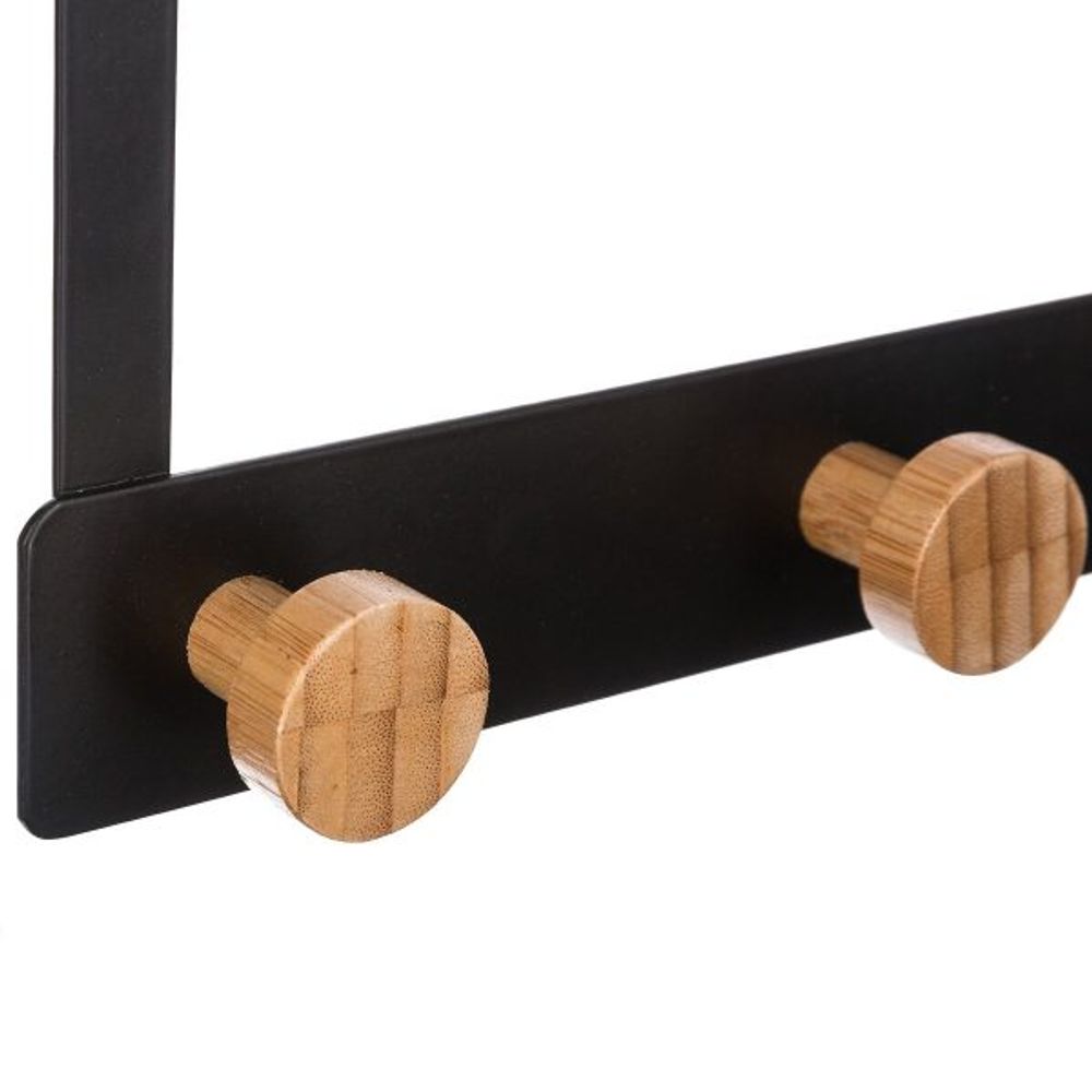 Five vješalica za vrata, 4 kukice, 33.3 x 8.2 x20 cm, metal/bambus, crna slika 3