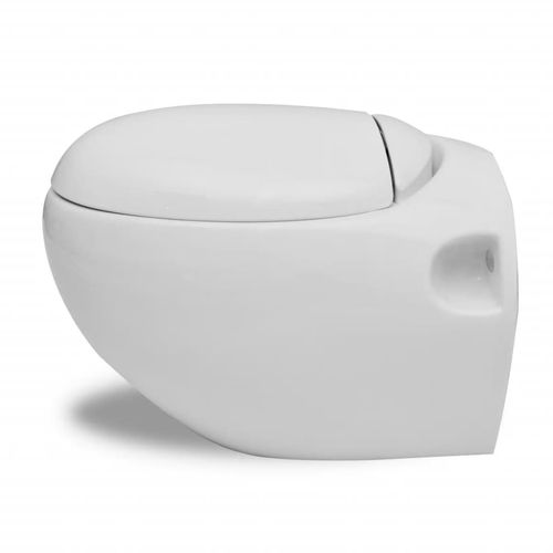 Zidna jajolika toaletna školjka s ugradbenim vodokotlićem bijela slika 24