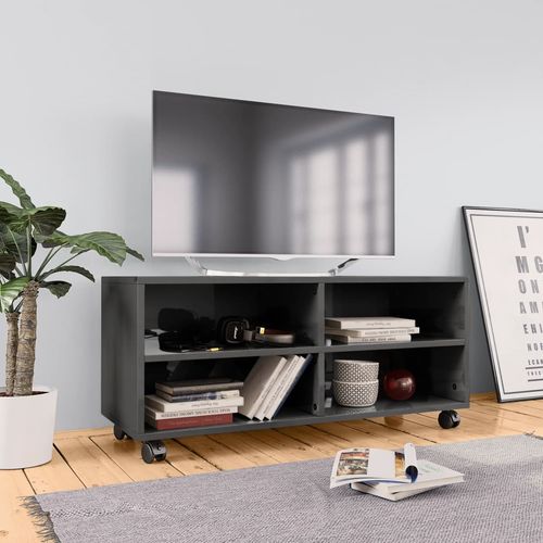 TV ormarić s kotačima visoki sjaj sivi 90x35x35 cm od iverice slika 8