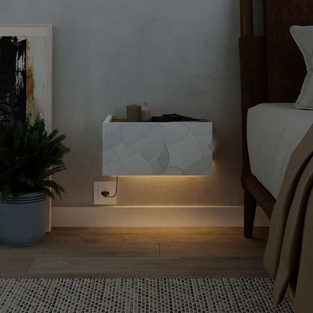 Noćni ormarić Onda LED – boje: bijela, hrast slika 3
