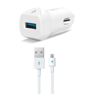 Ttec Autopunjač -  Uni 1xUSB (QC 3.0) - White - +MicroUSB 1,2m cable