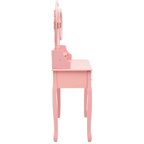 Toaletni stolić sa stolcem i trostrukim ogledalom ružičasti slika 40