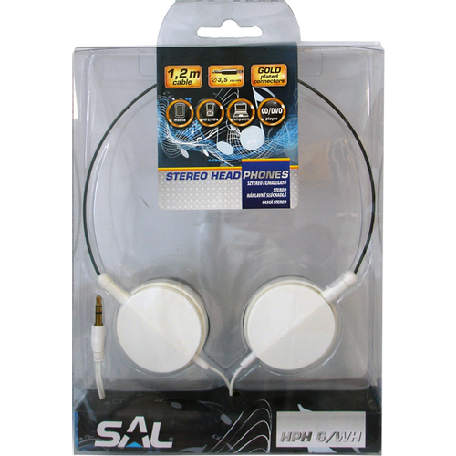SAL Slušalice, stereo,  3,5mm, okretljivi zvučnici, bijele - HPH 6/WH slika 2