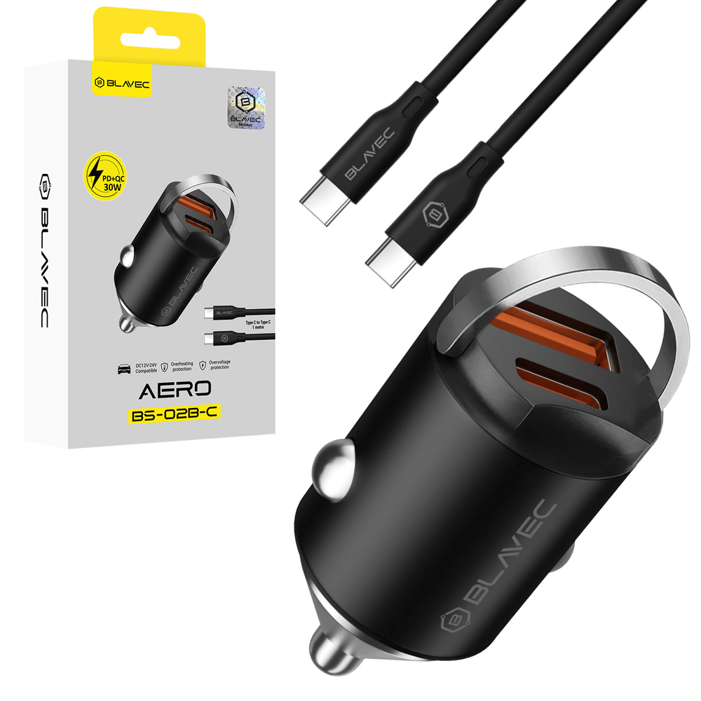 Auto punjač Blavec Aero - USB + Type - C - QC 3.0 18W PD 30W s Type - C na Type - C kabelom slika 1