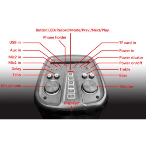 Microlab PT800 karaoke zvucnik 135W, Bluetooth, LED, 7,4V/4500mAh, TWS, Aux, USB, microSD, FM, Mic*2 slika 4